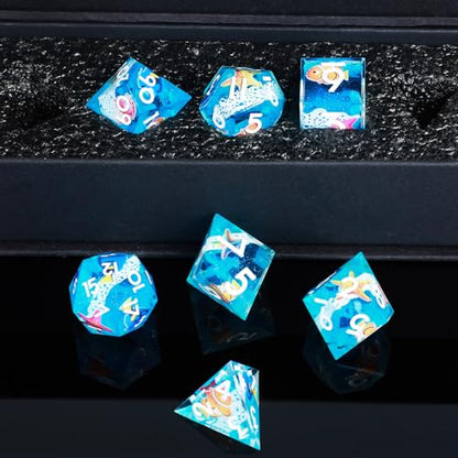 DND Dice Set 7-Pcs Sharp Edge Blue Marine Life Style Resin Dice Polyhedron Resin Sharp Edge dice Role-Playing Game RPG MTG Board Game (Marine Life - White) - color: Marine Life - White