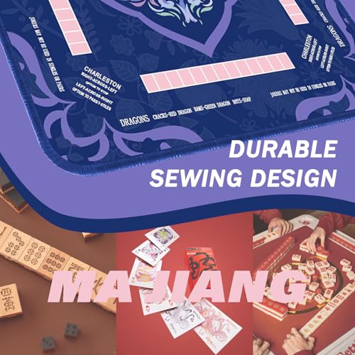 Purple Mahjong Mat for Table, American Mahjong Mat with Printed Rules, 31.5x31.5 in, Anti-Slip, Noise-Reducing Table Cover with Carrying Bag for Mahjong, Poker, Dominoes and Card Games - color: Purple