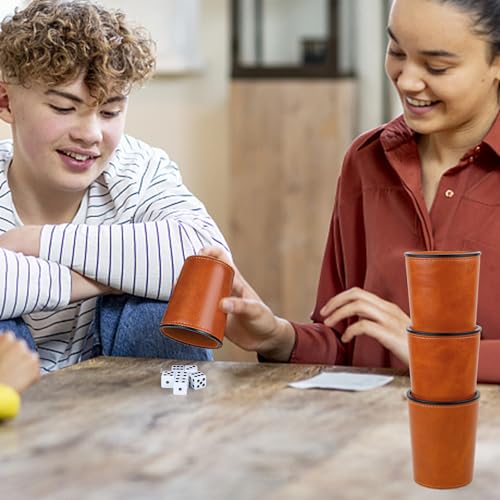Felt-Lined PU Leather Dice Cup Set, 6 Quiet Dice Shaker Cups with 36 Dices for Bar Party Yahtzee Farkle Games, Brown - color: Brown#dice Cup Set