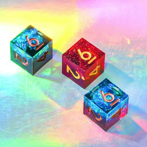 3Pcs D6 DND Dice with Resin Sharp Edge D&D Dice, Random Color and Style 6 Sided Dice 16mm Handmade Polyhedral for DND Roleplaying Games(Random Set) - color: D6-blue Red+red+blue Dark