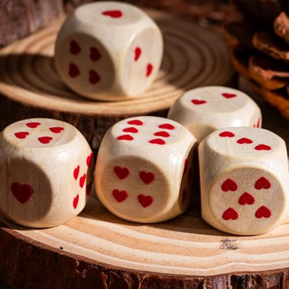 10PCS 16mm D6 Dice Set Heart Wooden 6 Sided Dice for D&D Board Games | Leather Storage Bag, DM Gift, for Dungeons and Dragons Role Playing Games - color: D6-heart