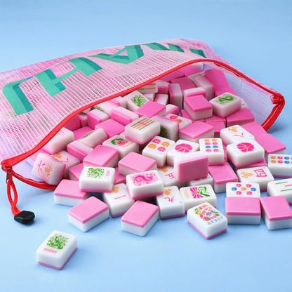 Soulchen Kaleidoscope Mahjong Tile Set 160 Mahjong Tiles 1.2'' Pink American Mahjongs Tile Set with Mahjongs Bag - style: Flowers