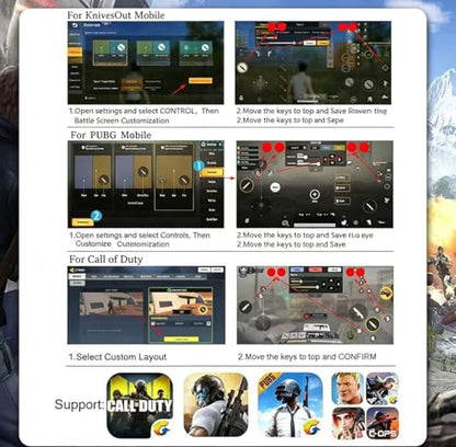 Mikirini 13 in 1 PUBG Mobile Phone Controller Combo, L2R2 4 Gaming Triggers | For PUBG/Call of Duty/Free Fire/Fornite, compatible with iPhones & Android Smart Phones, 6 fingers operation