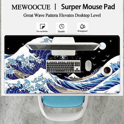 Gaming Laptop Mouse Pad,Sea Wave Big Mice Pads PC Keyboard Waterproof and Non-Slip 47.2" x 23.6" 0.15" Thick XL,XXL Rubber Table Mat, Kanagawa Surfing and Black Japanese Mouse Pads - color: A Kanagawa Surfing, size: 47.2" x 23.6"