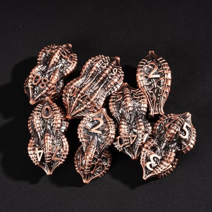 7-Piece Metal Dice Set DND Dice with Dragon Claw Design - Perfect for Dungeons & Dragons RPG Tabletop Role-Playing Games - color: Dragon Claw-ancient Copper