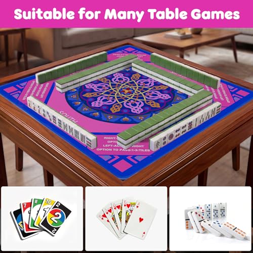 Elstey Mahjong Mat, Non-Slip Neoprene Mahjong Table Cover with Game Rules & Carrying Bag, Noise Reduction Square Board Game Mat for Poker, Dominoes, Tile Games, 32.2x32.2 Inch, (Mandala Style) - color: Pink
