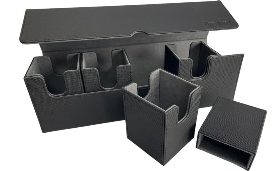 5 in 1 Trading Card Deck Box with 4 Card Holders and Dice Tray PU Leather Strong Magnetic Closure Storage Case Fits 800+ Unsleeved Cards for MTG YuGiOh Pokemon and Sports Cards