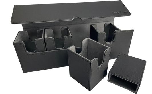 5 in 1 Trading Card Deck Box with 4 Card Holders and Dice Tray PU Leather Strong Magnetic Closure Storage Case Fits 800+ Unsleeved Cards for MTG YuGiOh Pokemon and Sports Cards