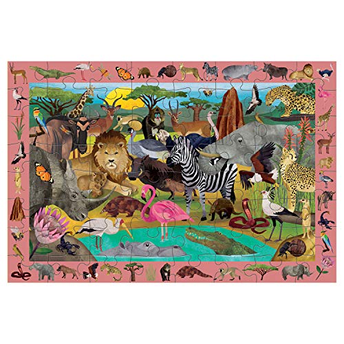 Mudpuppy African Safari — 64 Piece Search & Find Puzzle Jigsaw Puzzle Featuring Diverse Safari Animals and Over 40 Hidden Images to Find for Ages 4+ - color: African Safari