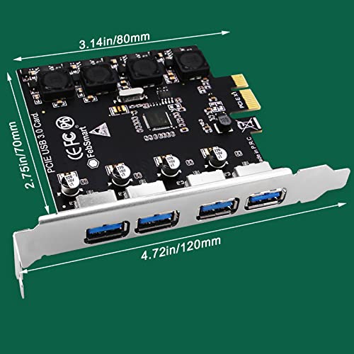 4 Ports Superspeed 5Gbps USB 3.0 PCI Express Expansion Card for Windows 11, 10, 8.x, 7, Vista, XP Desktop PCs, Built in Self-Powered Technology, No Need Additional Power Supply (FS-U4-Pro) - style: FS-U4-Pro