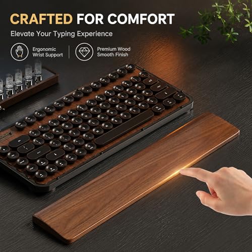 Walnut Wood Keyboard Wrist Rest for Mechanical Keyboard, 104 Keys 17.3 Inch Wooden Wrist Rest with 6° Ergonomic Slope, 20mm Thick Palm Rest, Non-Slip Base for Office and Gaming Setup (13"-75 Keys) - size: 13"-75 Keys