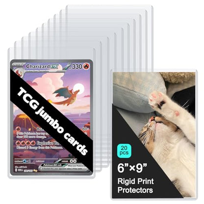 Rainmae 20 Pack 6" x 9" Jumbo Card Sleeves, Rigid Photocard Protectors for Oversized Trading Cards Sheet Protectors, Paper Sleeves Jumbo Sports Cards Sleeves Hard Plastic Document Holder Protector - size: 6" x 9"(20 Pcs)