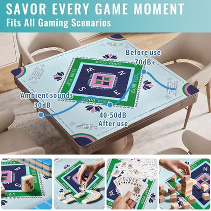 Mahjong Mat with Rules, 31.5" x 31.5" Non-Slip Noise Reduction Table Cover, American Mah Jongg Mat for Table with Carry Bag, Waterproof Gaming Surface for Poker, Card, Dominoes, Board & Tile Games - color: Blue Lotus