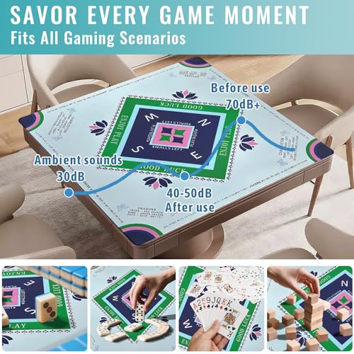Mahjong Mat with Rules, 31.5" x 31.5" Non-Slip Noise Reduction Table Cover, American Mah Jongg Mat for Table with Carry Bag, Waterproof Gaming Surface for Poker, Card, Dominoes, Board & Tile Games - color: Blue Lotus