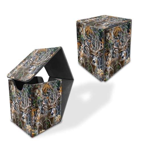 for MTG Deck Box, Commander Deck Case Fits 100 Double Sleeved Cards, PU Leather Storage Box, Compatible with Magic/TCG/PTCG/EDH/Sport Cards,Camouflage Deer Forest - color: Camouflage Deer Forest