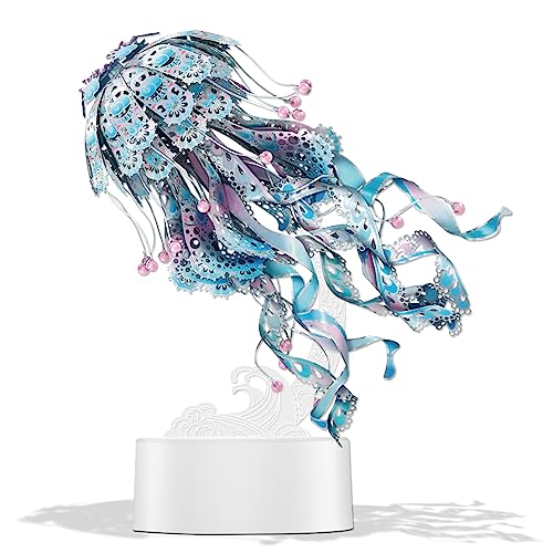 Piececool 3D Puzzles for Adults, Jellyfish Night Light with USB Plug, Ocean Animals 3D Metal Model Building Kits, Hobbies DIY Assembling Arts and Crafts - color: Blue