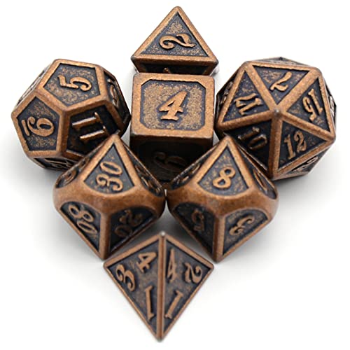 Metal Dice Set, HNCCESG Polyhedral D&D Dice for Dungeons and Dragons RPG DND Dice for Role Playing MTG Tabletop Gaming Shadowrun Pathfinder 7PCS D20 D12 D10 D8 D6 D4（Antique Copper） - color: Antique Copper