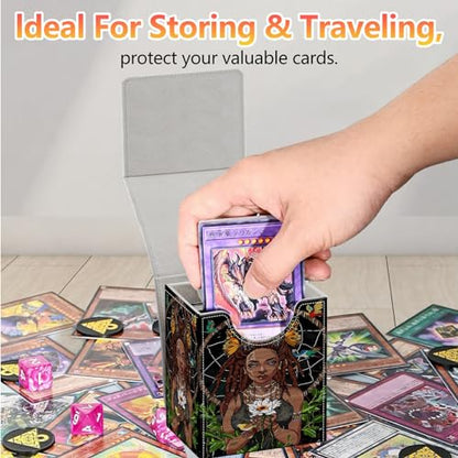 Card Deck Box, Card Storage Box Fits 100+ Single Sleeved Cards, Large Capacity PU Leather Card Storage Box with Strong Magnet for Magic Commander TCG CCG, African American Girl - color: African American Girl