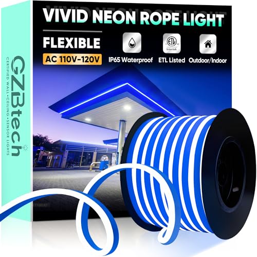 GZBtech Flexible LED Neon Rope Lights 66FT,AC 110-120V Waterproof Strip Light, 120 LEDs/M Cuttable Connectable Neon Lighting for Indoor Outdoor Home Decor/Commercial Building Use-Blue 20M, ETL Listed - color: Blue, size: 66FT
