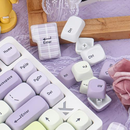 Tsungup MOA Purple&Yellow Keycaps, 130 Keys Taro Fanggezi Custom Keycaps | PBT Cute Dye Sub Key Caps Keyboard Keycap Set for MX Switches Mechanical Keyboard - color: Purple Yellow