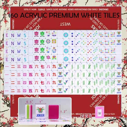 American Mahjong Game Set, Portable Carrying Bag,Acrylic 160 Tiles,Western Mahjong Tiles Set,Complete Ma Jong Set (Red) - color: Red