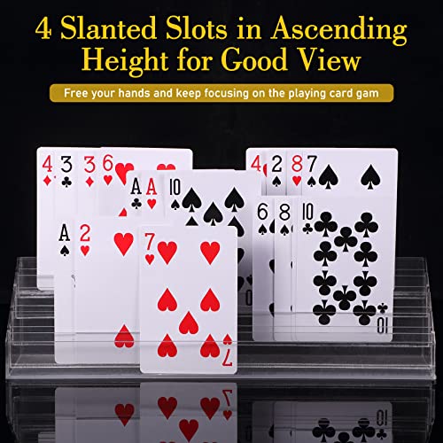 Yerliker 2 Pcs Playing Card Holders for Playing Cards, Acrylic Card Organizers, 4 Slots Tray Solid Game Stands Accessories for Seniors Adult Bridge, 10 x 2.3 x 2.3 Inch