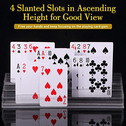Yerliker 2 Pcs Playing Card Holders for Playing Cards, Acrylic Card Organizers, 4 Slots Tray Solid Game Stands Accessories for Seniors Adult Bridge, 10 x 2.3 x 2.3 Inch