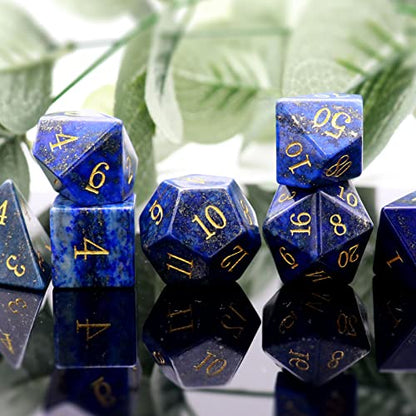 Haxtec Gemstone DND Dice Lapis Lazuli Dice Set with Dice Case Natural Gem Stone RPG Dice D&D Compatible with Dungeons and Dragons TTRPG Gift - color: Purple Gold