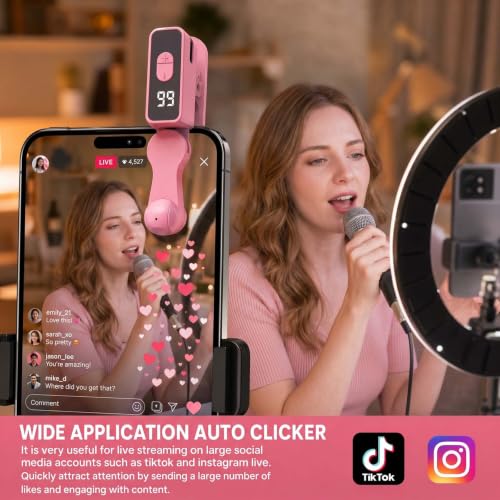 Auto Clicker Tapper for iPhone Tiktok Live iPad Android Smartphone, Rechargeable Cordless – 107 Adjustable Speed, Auto Screen Tapper for Live Stream Likes, Games, Repetitive Task, Purchases - size: Black+Pink