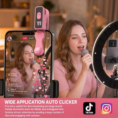 Auto Clicker Tapper for iPhone Tiktok Live iPad Android Smartphone, Rechargeable Cordless – 107 Adjustable Speed, Auto Screen Tapper for Live Stream Likes, Games, Repetitive Task, Purchases - size: Black+Pink