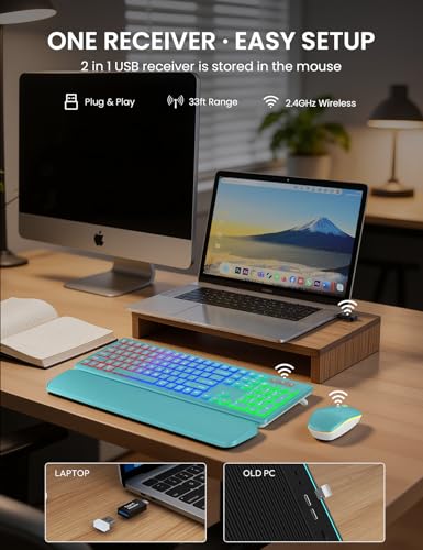 Wireless Keyboard and Mouse Combo, RGB Backlit, Rechargeable & Light Up Letters, Full-Size, Soft Typing, Sleep Mode, 2.4GHz Quiet Keyboard Set for Mac, Windows, Laptop, PC, Trueque KM42Pro | Light Up Letters, Full-Size, Soft Typing, Sleep Mode, 2.4GHz Qui
