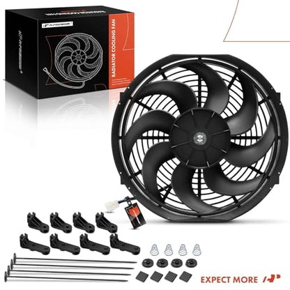 A-Premium 14'' 14 inch Slim Universal Electric Cooling Fan Assembly | 2250 m3/h, 12V 90W, Pull Fan with Mount Kit - style: 14 inch