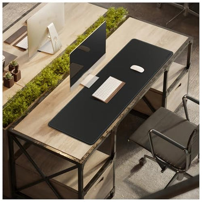 CENNBIE Leather Desk Mat - 43.6" x 16" Oversized Mouse Pad, Black | Premium Stitched Edges Resist Wear. Waterproof, Non-Slip & Easy To Clean. Protects Desk From Scratches. For Office & Home. - color: Black, size: 43.6" x 16"