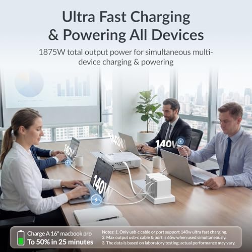 Gitryin Modular Laptop Charging Station, 3 * 140W, 2 * 40W Retractable USB C Chargers, 10 Type C Ports with Cooling Power Strip, 500W Charging Hub