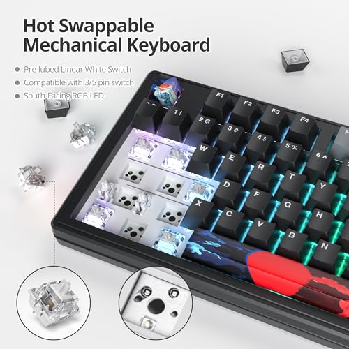 Owpkeenthy 75% Gasket Mounted Mechanical Gaming Keyboard Hot Swappable, Wired 87 Keys South-Facing RGB Keyboard with Quiet Linear White Switch Cherry Keycaps for Win mac (Black) - color: Black/White Switch