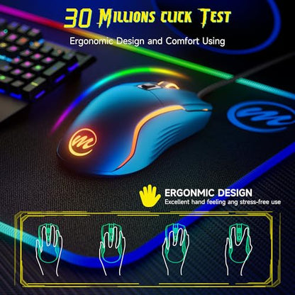 memzuoix Wired Gaming Mouse with RGB - 6 Adjustable DPI up to 12800, 6 Buttons, 12 Lighting Modes, Ergonomic Design with Anti-Slip Rubber Wheel, 5.6ft Braided Cable for PC/Mac/Windows - Blue - color: blue