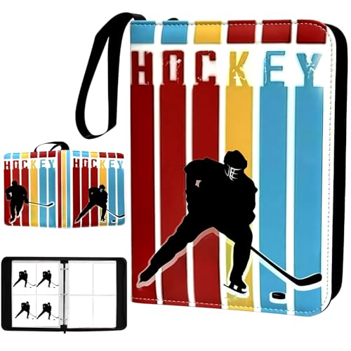 400 Pocket Zippered Hockey Card Binder, 4-Pocket Trading Card Album with 50 Removable Sleeves, PU Leather Waterproof Sports Card Holder for NHL Hockey Cards Storage Display Case Gift - size: 400 Pockets Hockey