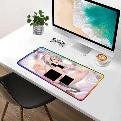 RGB Mouse Pad Sexy Anime Gaming LED Mouse Pad XXL Gamers Colorful USB Laptop Keyboard Pad Gaming Desk Sexy Butt Breasts Chest (31.49x15.74 inche) - size: 31.49x15.74 inche