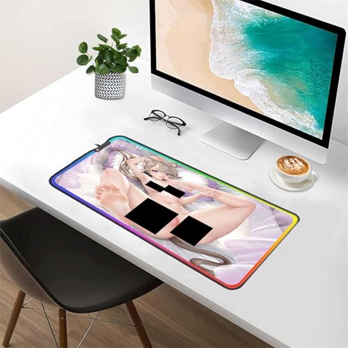 RGB Mouse Pad Sexy Anime Gaming LED Mouse Pad XXL Gamers Colorful USB Laptop Keyboard Pad Gaming Desk Sexy Butt Breasts Chest (35.43x15.74 inche) - size: 35.43x15.74 inche