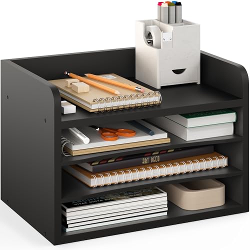 Ballucci File Organizer, 4-Tier Office Desk Organizer, Open Top Wood Paper Organizer for Classroom, Mail Sorter Paper Tray with Adjustable Storage Shelves, Black - color: Black, size: 4 Tier Open-Top
