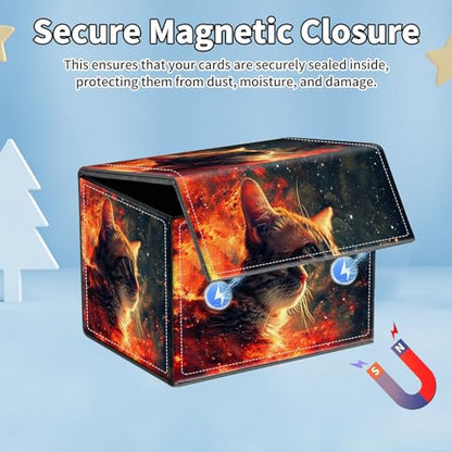 for MTG Commander Deck Box,Card Deck Box for Trading Yugioh MTG,Fits 100 Double Sleeved Cards,PU Leather Strong Magnet Case for Magic Commander TCG CCG,Fire Glitter Cat - color: Fire Glitter Cat