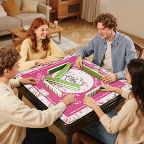 DEVPNR Mahjong Mat for Table with Black Carrying Bag, 32.6"x32.6", Rose Red | Non-Slip Table Cover, Noise-Reducing, with Rules, Easy Storage, for American Mahjong, Poker, Card & Board Games - color: Rose Red