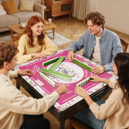 DEVPNR Mahjong Mat for Table with Black Carrying Bag, 32.6"x32.6", Rose Red | Non-Slip Table Cover, Noise-Reducing, with Rules, Easy Storage, for American Mahjong, Poker, Card & Board Games - color: Rose Red