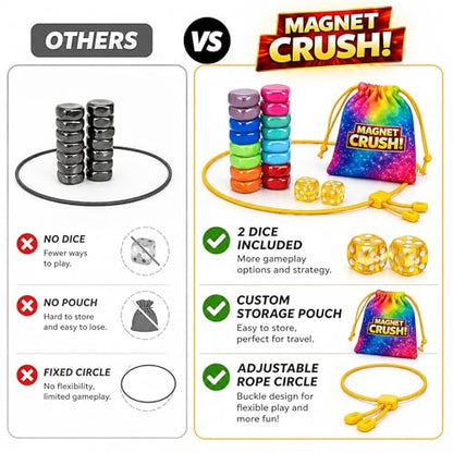 Magnet Crush Magnetic Strategy Board Game (Rainbow) for Kids & Adults, Fun Tabletop Magnet Placement Game, STEM Educational Toy, Family Party Game, Travel Game, Puzzle Brain Teaser, Gift for Ages 9+