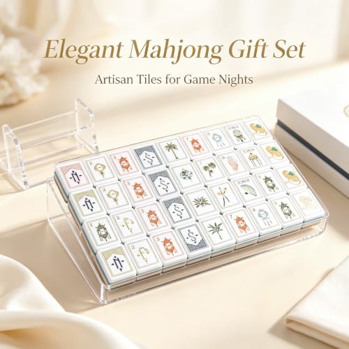 Mahjong Tile Set, 4-Layer American Mahjong Tiles with 50 Chips,3 Dice & Blue Printed Carrying Bag Case, 160 Pcs Mahjong Sets with Acrylic Engraving for Home, Travel & Game Nights - color: Brown