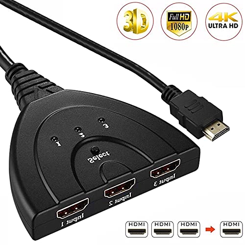 HD MI Switcher 4K 3D HD MI Splitter 1 in 3 Out hd mi Multi Port Adapter | for Tv Hd 1080p TV Adapters Cable 3 Port for Media Box, DVD Player, Game Console,Computer, PC, Cable Box, Projector