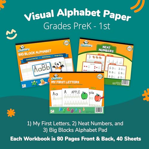 Channie's PreK Kindergarten Handwriting Visual Alphabets & Numbers Learning & Tracing Workbooks, 3 Pack - Alphabet & Numbers Preschool Workbook for Homeschool and After School - style: Handwriting Visual Alphabets & Numbers Learning & Tracing workbooks