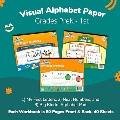 Channie's PreK Kindergarten Handwriting Visual Alphabets & Numbers Learning & Tracing Workbooks, 3 Pack - Alphabet & Numbers Preschool Workbook for Homeschool and After School - style: Handwriting Visual Alphabets & Numbers Learning & Tracing workbooks