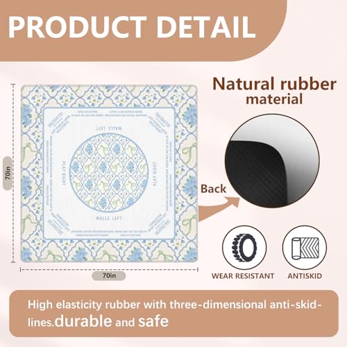 Coquette Green Bow Hydrangea Mahjong Mat 31.5"x31.5", Grandmillennial Floral Non-Slip Noise Reduction Gaming Mat for American Mahjong Poker Card Board Games Dominoes - color: Blue Floral