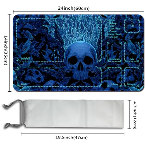 MTG Playmats(Stitched) 14x24in Compatible for OCG CCG RPG TCG Playmats with Card Zones Storage Bag (Mystery of Blue-with Zone) - color: Mystery of Blue-with Zone